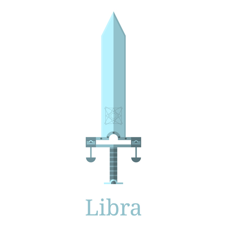 Libra Sword. Zodiac Sign. Flat Cartoon Zodiacal Weapon. One of 12 Zodiac Weapons. Vector Astrological, Horoscope Sign. Vector illustration isolated on white background.のイラスト素材