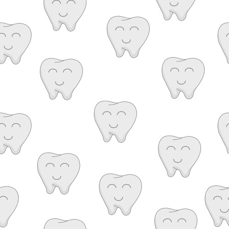 Seamless Pattern with Cute Tooth Character isolated on white background.Dentist Concept. Kid Seamless Pattern. Vector illustration for Your Designのイラスト素材