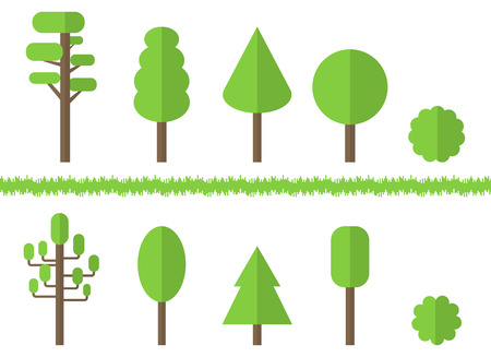 Set of Green Flat Trees isolated on white background. Vector illustration for Design.のイラスト素材
