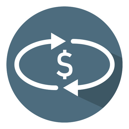 Vector Cashback Money Icon. Transfer, Convert, Exchange. White Circle Arrows. Flat Style. Vector illustration for Design, Web.のイラスト素材