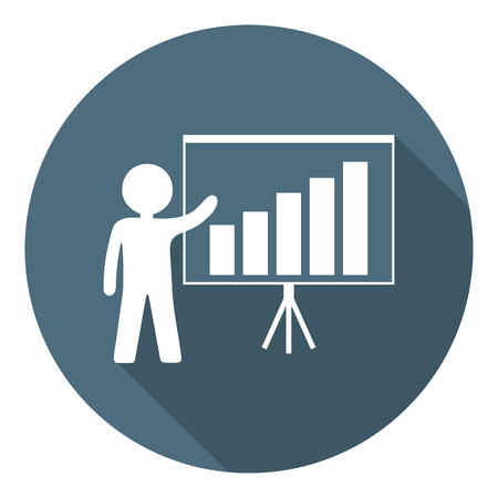 Person with Growing Chart Icon. Business Presentation, Analyzing, Statistical, Report. Business Concept. Schedule and Human. Flat Style. Vector illustration for Design, Web, Infographic.のイラスト素材