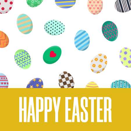Easter Postcard. Greeting or Invitation with Different Eggs. Vector illustration for Your Design, Web, Print.のイラスト素材