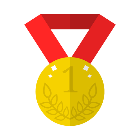 Vector Golden Medal Icon isolated on white background. Flat Gold Award of Winner. First Place, Number One. Vector illustration for Your Design.のイラスト素材