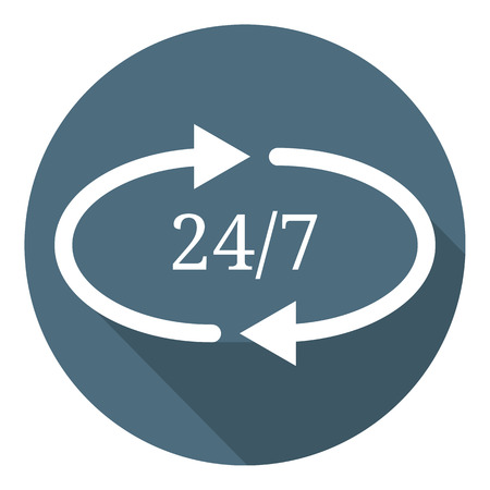 24/7 Flat Icon. Service Open 24h Hours a Day and 7 Days a Week. Vector illustration for Your Design, Web, App.のイラスト素材