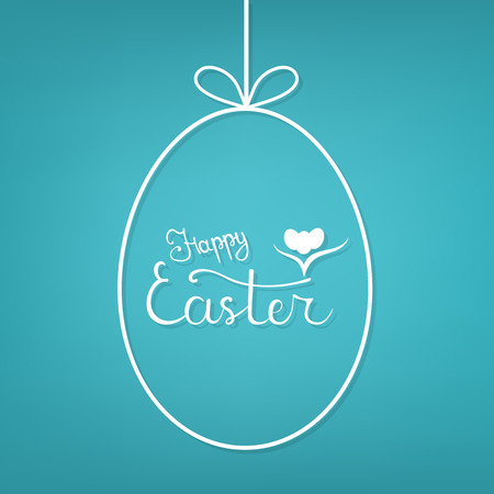Vector Template of Hanging Egg Form with Lettering Happy Easter on blue background. For Easter Banner, Poster, Flyer, Brochure, Postcard. Vector illustration for Your Design, Web.のイラスト素材
