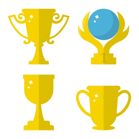 Set of Vector Winner Trophy Cup Icons. Flat Golden Trophy Symbol isolated on white background. Vector illustration for Your Design, Web.のイラスト素材