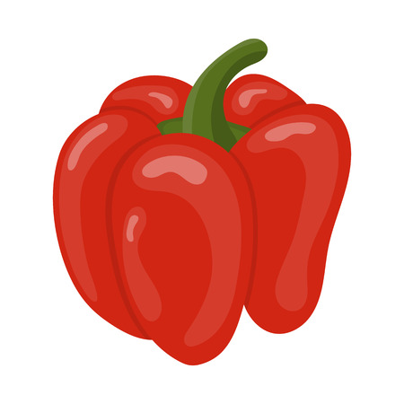 Fresh Red Pepper Vegetable isolated on white background. Pepper Icon for Market, Recipe Design. Cartoon Flat Style. Vector illustration for Your Design, Web.のイラスト素材