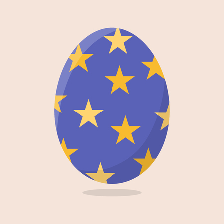 Vector Easter Egg isolated on beige background. Colorful Egg with Stars Pattern. Flat Style. For Greeting Cards, Invitations. Vector illustration for Your Design, Web.のイラスト素材
