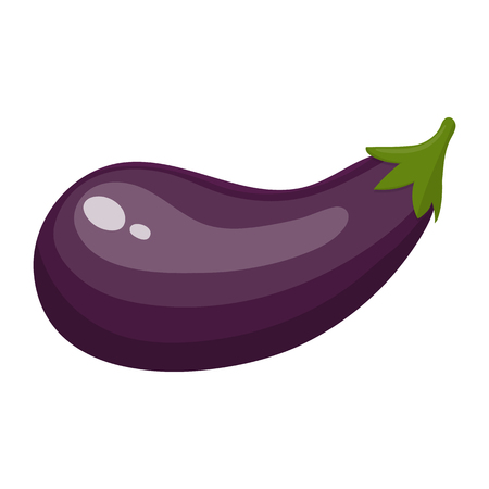 Fresh Eggplant Vegetable isolated on white background. Eggplant Icon for Market, Recipe Design. Cartoon Flat Style. Vector illustration for Your Design, Web.のイラスト素材