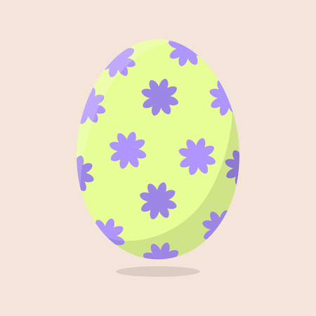 Vector Easter Egg isolated on beige background. Colorful Egg with Flowers Pattern. Flat Style. For Greeting Cards, Invitations. Vector illustration for Your Design, Web.のイラスト素材
