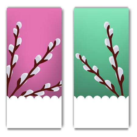 Template of Flyer, Brochure, Postcard, Discount with Space for Text. Greeting or Invitation with Willow Twigs. Vector illustration for Your Design, Web, Print.のイラスト素材