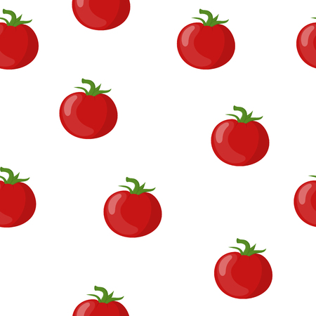 Seamless Pattern with Fresh Red Tomato Vegetable isolated on white background. Organic Food. Cartoon Flat Style. Vector illustration for Your Design, Web, Wrapping Paper, Fabric, Wallpaper.のイラスト素材