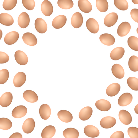 Brown Eggs Background. Circle Frame with space for Text. Easter Concept. Realistic Style. Vector illustration for Your Design, Web.のイラスト素材