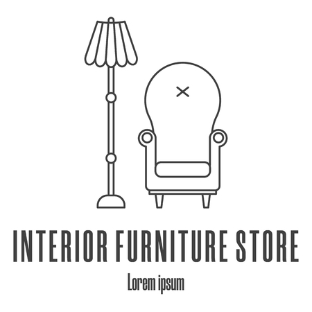 Line style icons of a armchair, lamp. Interior furniture store . Clean and modern vector illustration.のイラスト素材