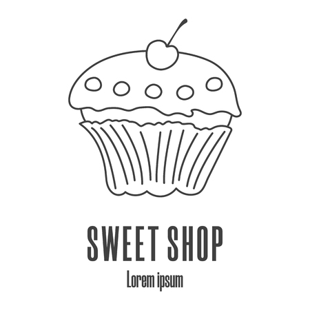 Line style icon of a cupcake. Sweet shop, bakery, pastry . Clean and modern vector illustration.のイラスト素材