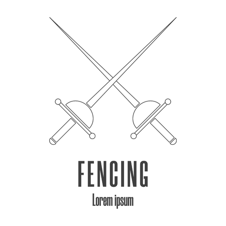 Line style icon of a crossed rapiers. Fencing, swordplay icon. Clean and modern vector illustration.のイラスト素材