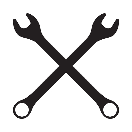 Silhouette icon of crossed wrenches. Workshop, repair service template. Clean and modern vector illustration.のイラスト素材