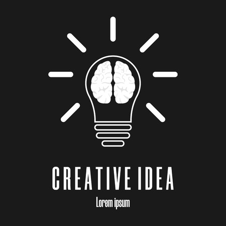 Icon of brain in light bulb. Creative idea   template. Clean and modern vector illustration.のイラスト素材