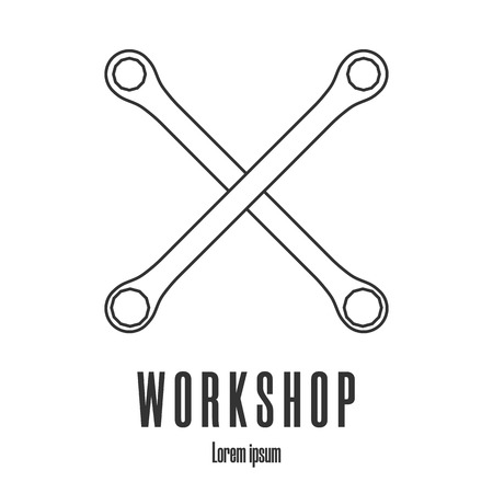Line style icon of crossed wrenches. Workshop, mechanic, repair service template. Clean and modern vector illustration.のイラスト素材