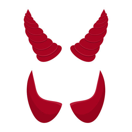 Red devil horns isolated on white background. Cartoon style. Clean and modern vector illustration for design, web.のイラスト素材
