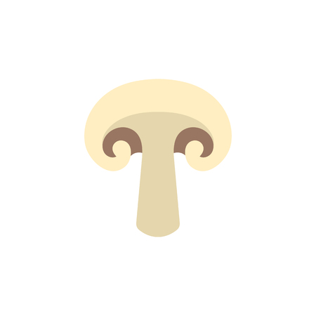 Fresh champignon isolated on white background. Mushroom icon for market, recipe design. Organic food. Cartoon style. Vector illustration for design.のイラスト素材