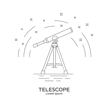 Line style icon of telescope. Space exploration and adventure symbol. Concept of world explore. Clean and modern vector illustration for design, web.のイラスト素材