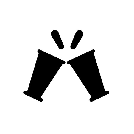 Black silhouette of clang glasses together. Cocktail alcohol drinks. Simple icon. Holiday decorative element. Vector illustration for design.のイラスト素材