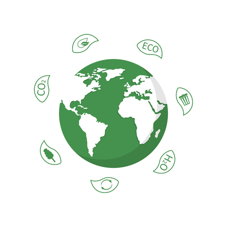 Earth Globe with Leaves for World Environment Day. Ecology planet. Eco friendly design. Vector illustration.のイラスト素材