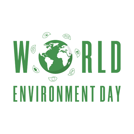 World Environment Day. Earth globe with leaves. Creative poster or banner. Ecology planet. Eco friendly design. Vector illustration.のイラスト素材