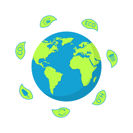 Earth Globe with Leaves for World Environment Day. Ecology planet. Eco friendly design. Vector illustration.のイラスト素材