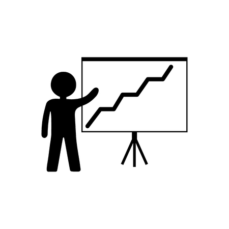 Person with growing chart icon. Business presentation, analyzing, statistical, report. Business concept. Schedule and human. Vector illustration for design, web, infographic.のイラスト素材