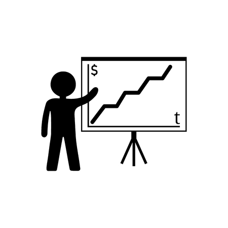 Person with growing chart icon. Business presentation, analyzing, statistical, report. Business concept. Schedule and human. Vector illustration for design, web, infographic.のイラスト素材
