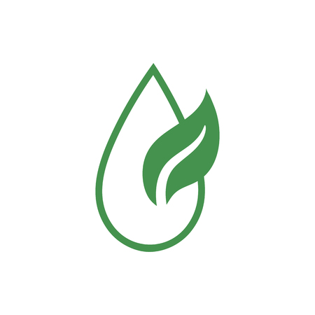Water drop with leaf icon. Green ecological sign. Protect planet. Save water resource. Vector illustration for design.のイラスト素材