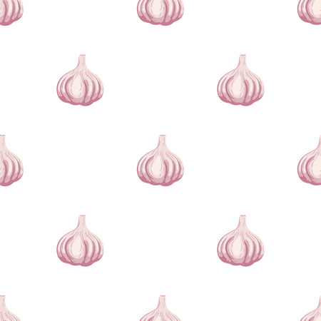 Seamless pattern with garlic. Organic food. Cartoon style. Vector illustration for design, web, wrapping paper, fabric, wallpaper.のイラスト素材