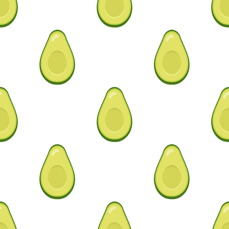 Seamless pattern with fresh half avocado isolated on white background. Organic food. Cartoon style. Vector illustration for design, web, wrapping paper, fabric, wallpaper.のイラスト素材