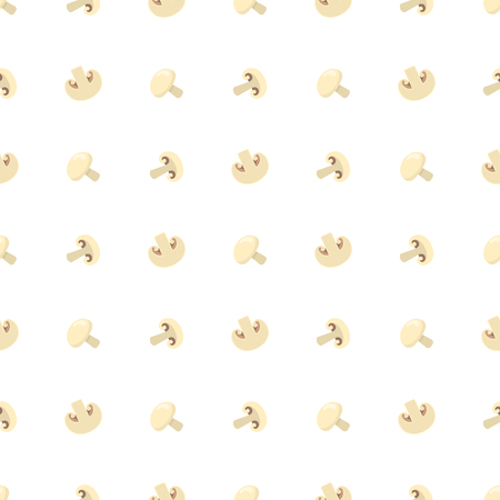 Seamless pattern with fresh champignons. Organic food. Cartoon style. Vector illustration for design, web, wrapping paper, fabric, wallpaper.のイラスト素材
