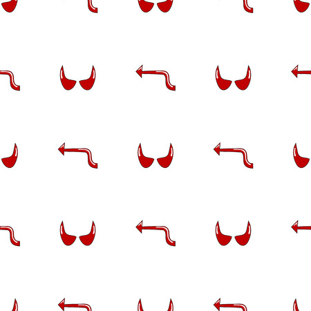 Seamless pattern with red devil tails and horns isolated on white background. Cartoon style. Vector illustration for design, web, wrapping paper, fabric, wallpaper.のイラスト素材