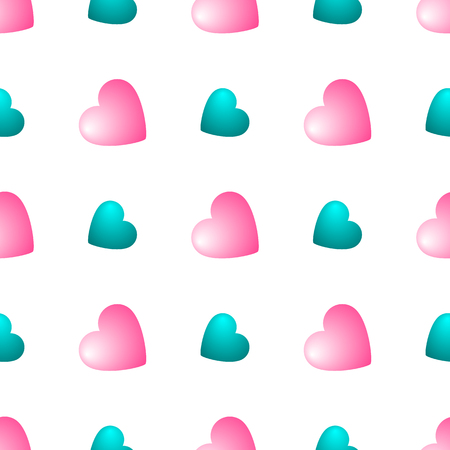 Seamless pattern with pink and blue hearts on white background. Vector illustration for design, web, wrapping paper, fabric, wallpaper.のイラスト素材
