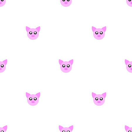 Seamless pattern with cute pig face on white background. Funny pink pig. Vector illustration for design, web, wrapping paper, fabric, wallpaper.のイラスト素材