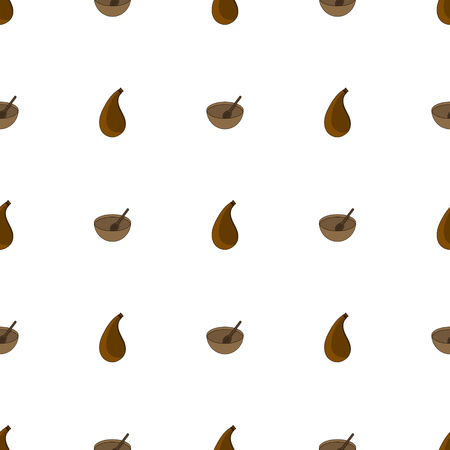 Seamless pattern with leather flask and wooden bowl on white background. Adventure equipment. Cartoon style. Vector illustration for design, web, wrapping paper, fabric, wallpaper.のイラスト素材