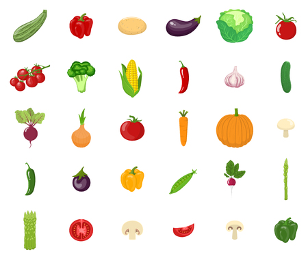 Set of vegetables isolated on white background. Vegetarian organic healthy food. Vector illustration for design.のイラスト素材