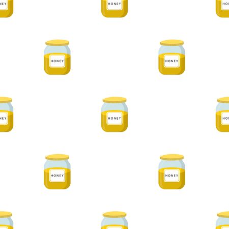 Seamless pattern with honey jar on white background. Natural healthy food production honey. Vector illustration for design, web, wrapping paper, fabric, wallpaper.のイラスト素材