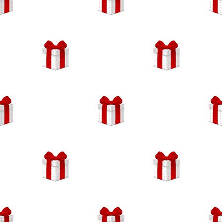 Seamless pattern with realistic 3d gift box with red bow on white background. Christmas, Valentine's day, New Year, Celebrations, Birthdays. Vector illustration for design, wrapping paper, fabric.のイラスト素材