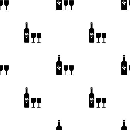 Seamless pattern with bottle of wine and two glasses on white background. Vector illustration for design, web, wrapping paper, fabric, wallpaper.のイラスト素材