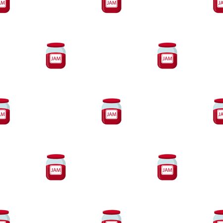Seamless pattern with jam jar on white background. Natural healthy food production. Vector illustration for design, web, wrapping paper, fabric, wallpaper.のイラスト素材