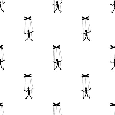 Seamless pattern with puppet or marionette icon on white background. The concept of management, manipulation. Vector illustration for design, wrapping paper, fabric.のイラスト素材