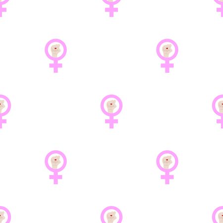 Seamless pattern with woman's resist symbol on white background. Female symbol. Girl power. Feminism concept. Vector illustration for design, web, wrapping paper, fabric, wallpaper.のイラスト素材