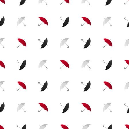 Seamless pattern with red, white and black umbrella icon on white background. Vector illustration for design, web, wrapping paper, fabric, wallpaper.のイラスト素材
