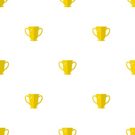 Seamless pattern with winner trophy cup icon. First place. Flat golden trophy isolated on white background. Vector illustration for design, web, wrapping paper, fabric, wallpaper.のイラスト素材