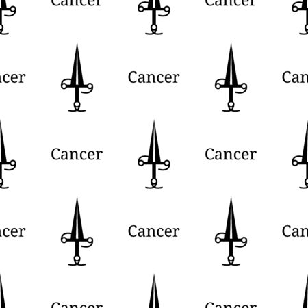 Seamless pattern with cancer zodiac sword sign. Black silhouette of zodiacal weapon. Astrological, horoscope sign. Vector illustration for design, web, wrapping paper, fabric, wallpaper.のイラスト素材